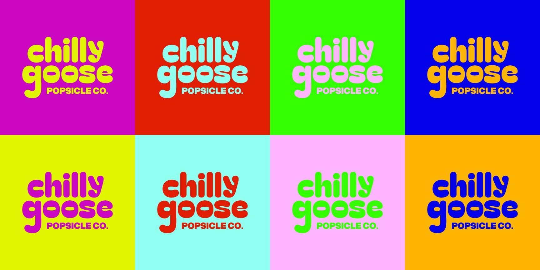 Chilly Goose wordmark in eight color combinations
