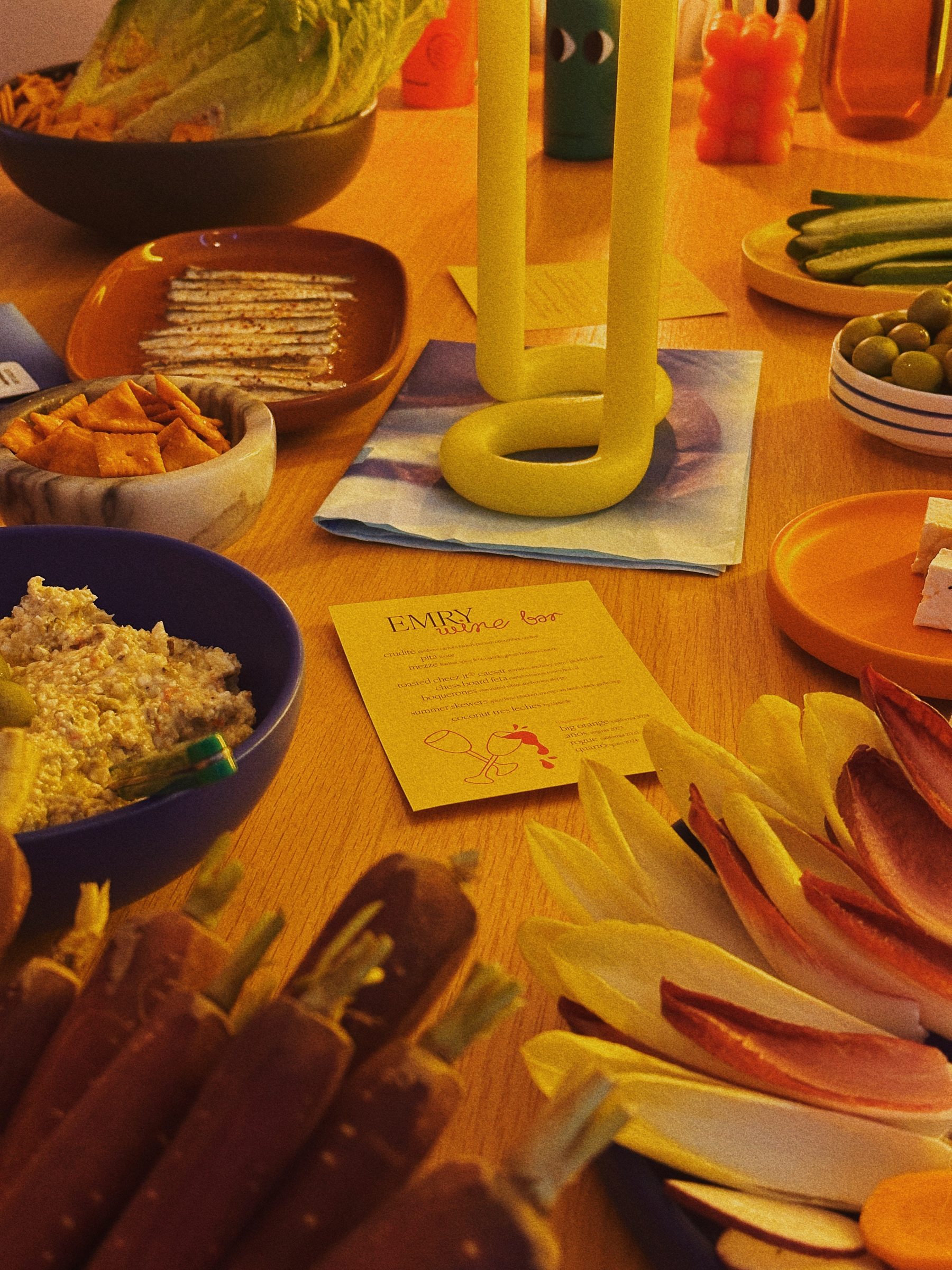 EMRY Wine Bar table spread with the menu card